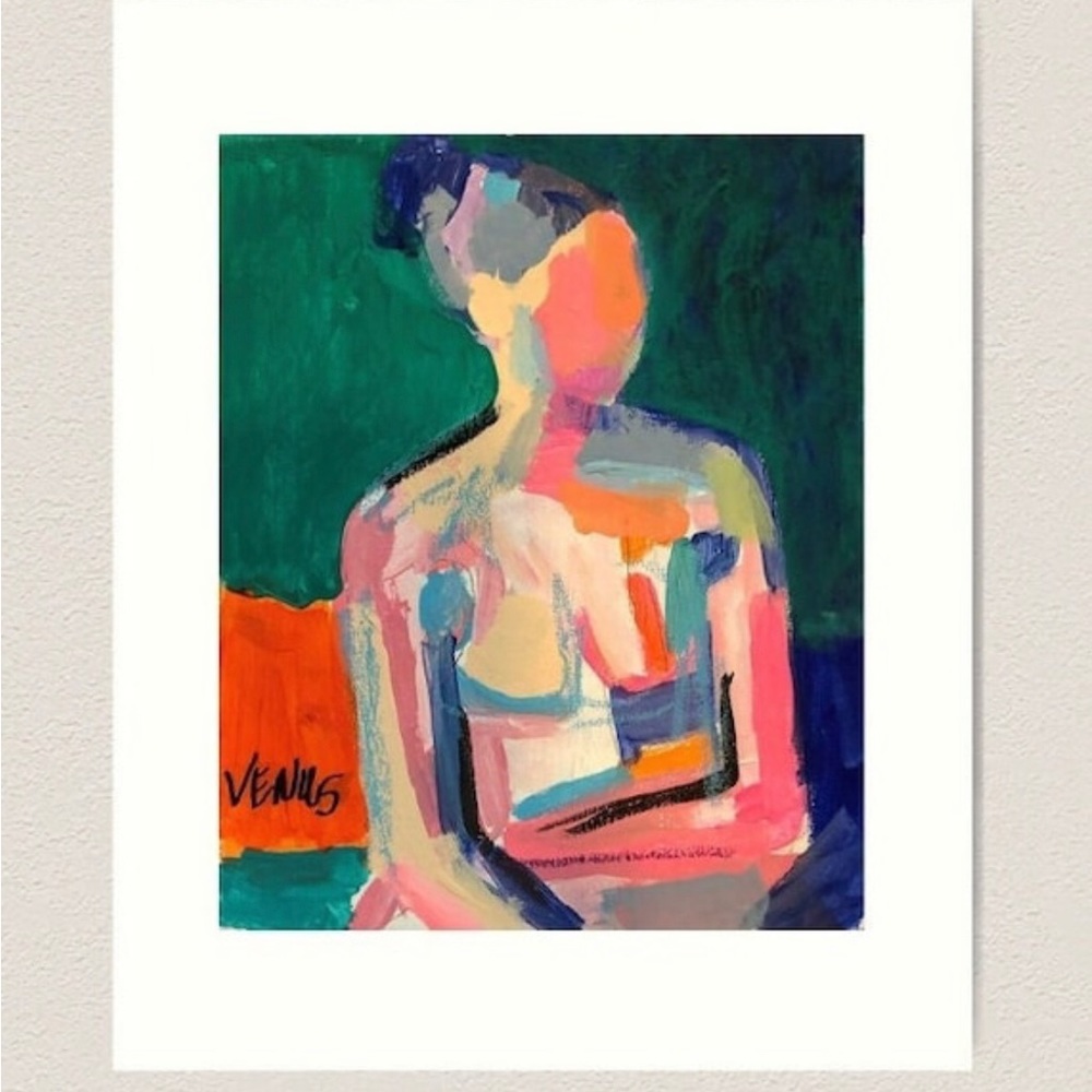 DREAMY STARE 16x20 Art Print Abstract Modern Figurative Colorful Woman Portrait